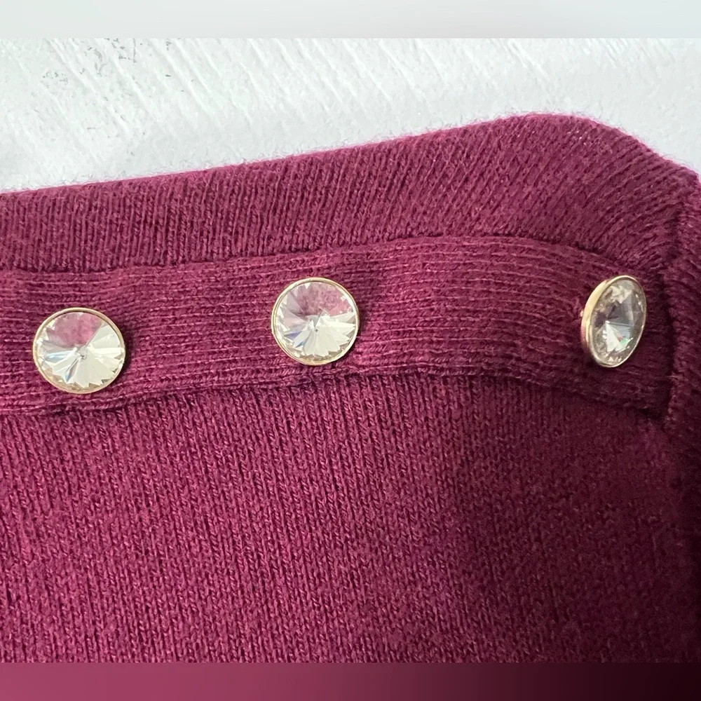 J. Crew Rhinestone Ruffle Sweater Burgundy